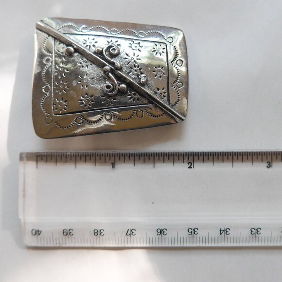 Rectangular Engraved Silver Toned Bolo Tie - Picture 11 of 11